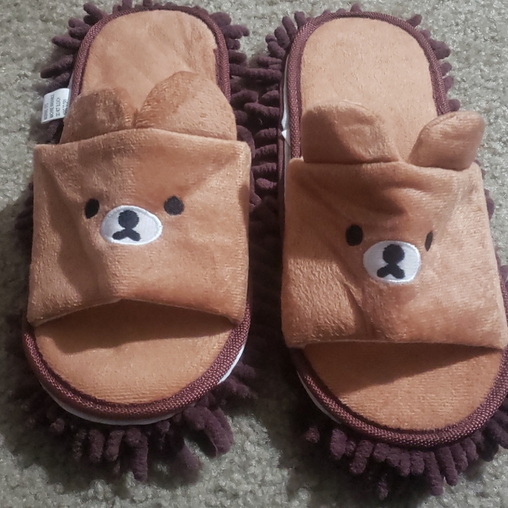Teddy Bear Velcro Mop Anime Slippers - Sz 10